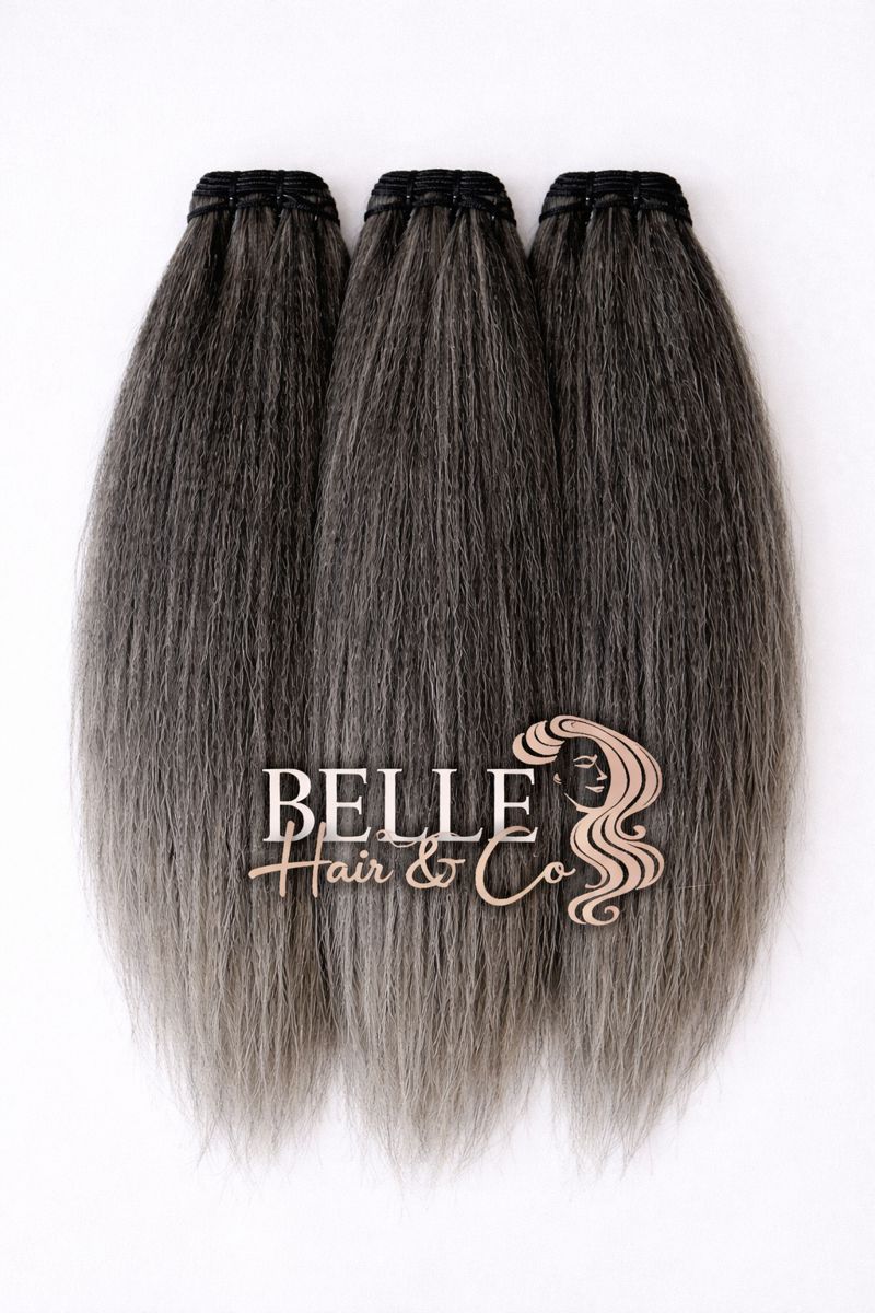 Gracefully grey kinky straight wefts